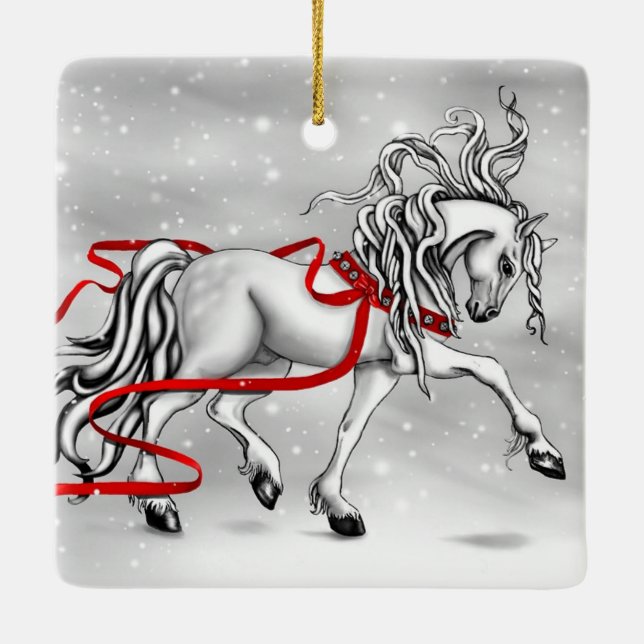 Ornement En Céramique Design de Noël de l'étalon blanc (Dos)
