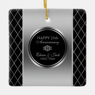 Ornement En Céramique Design Géométrique Noir Et Argent - 25 Anniversair