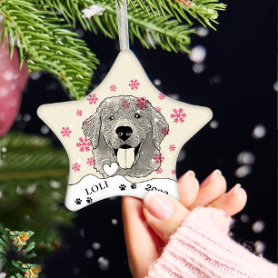 Ornement En Céramique Dessin à main personnalisé pour chien d'or
