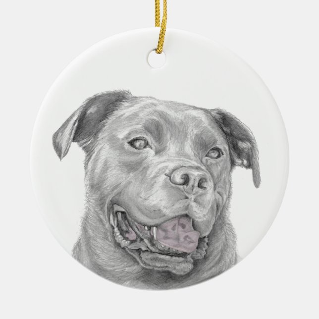Ornement En Céramique Dessin d'art de pitbull (Devant)