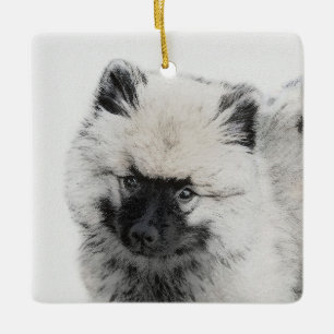 Ornement En Céramique Dessin Keeshond Chiot - Joli dessin original Chien
