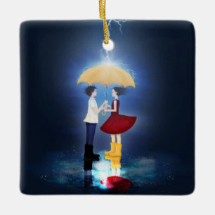 Ornement En Céramique Détail de "Lovestruck" Couple Sharing Umbrella