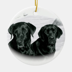 Ornement En Céramique Deux Black Labs