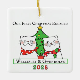 Ornement En Céramique Deux Chats Premier Noël Engagé