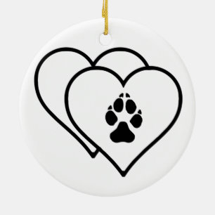 Ornement En Céramique Deux Coeurs Aimez Les Chiens Empreinte Logo