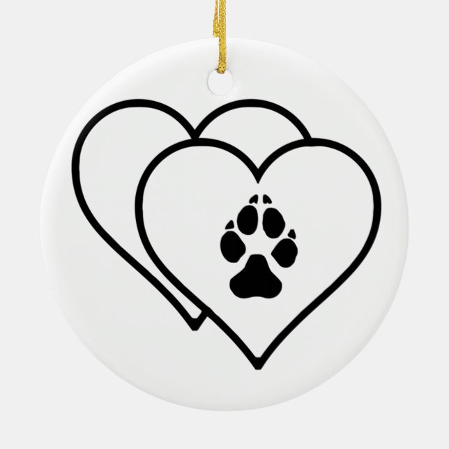 Ornement En Céramique Deux Coeurs Aimez Les Chiens Empreinte Logo (Dos)