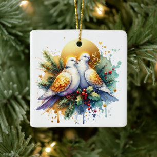 Ornement En Céramique Deux tourterelles 12 Jours de Noël