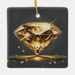 Ornement En Céramique Diamant jaune et sourire multicolore