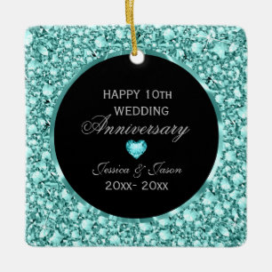 Ornement En Céramique Diamants Bleus Et Damas Noirs 10e Anniversaire