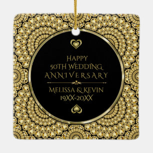 Ornement En Céramique Diamants d'or Joyeux 50e anniversaire Mariage