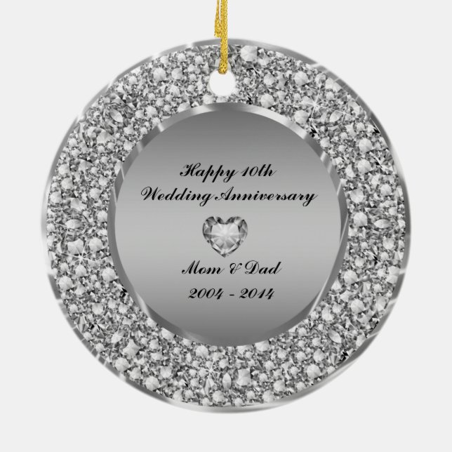 Ornement En Céramique Diamonds et Silver 10th Wedding Anniversary (Dos)
