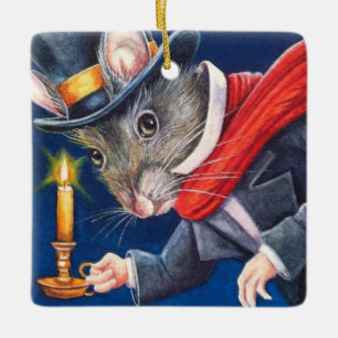 Ornement En Céramique Dickens Noël Scrooge Souris Aquarelle Art