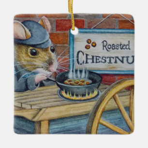 Ornement En Céramique Dickens Noël Souris Dégustation de châtaignes A