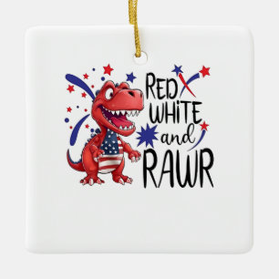Ornement En Céramique Dinosaure brut rouge blanc de l'Ouest Rawr