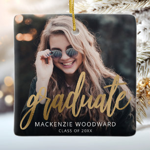 Ornement En Céramique Diplôme personnalisé Photo Gold Script Keepsaké
