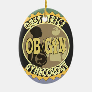 ORNEMENT EN CÉRAMIQUE DOCTEUR FÉMININ LOGO D'OB/GYN