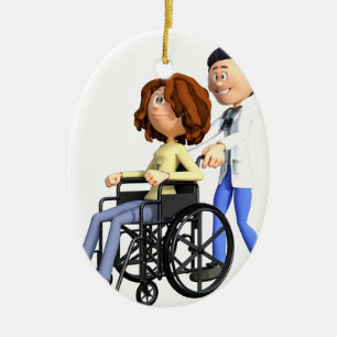 Ornement En Céramique Docteur Wheeling Patient In Wheelchair de bande