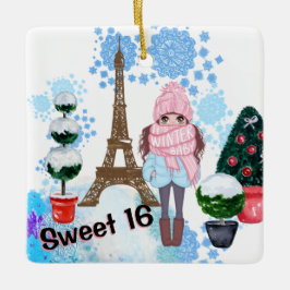 Ornement En Céramique Douceur personnalisée 16 Paris Winter Eiffel Tower