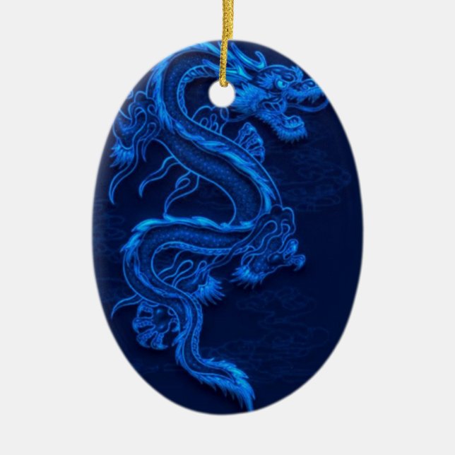 Ornement En Céramique Dragon chinois bleu (Devant)