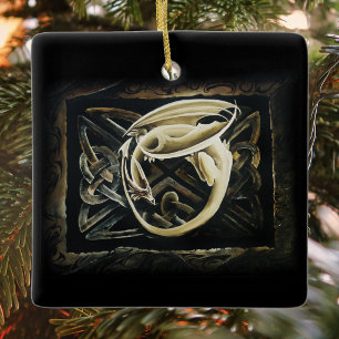 Ornement En Céramique Dragon de l'art celtique crème Fantastique 
