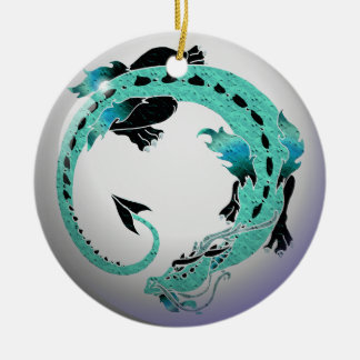Ornement En Céramique Dragon enroulé de bleu de ciel