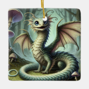 Ornement En Céramique Dragon Jabberwocky Mignon Créature Fantastique Art