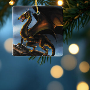 Ornement En Céramique Dragon noir cuivre or