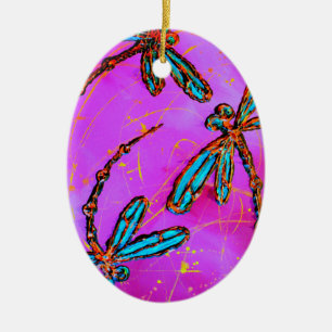 Ornement En Céramique Dragonfly Flit Electrique rose