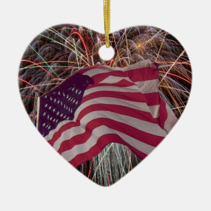 Ornement En Céramique Drapeau américain et feux d'artifice