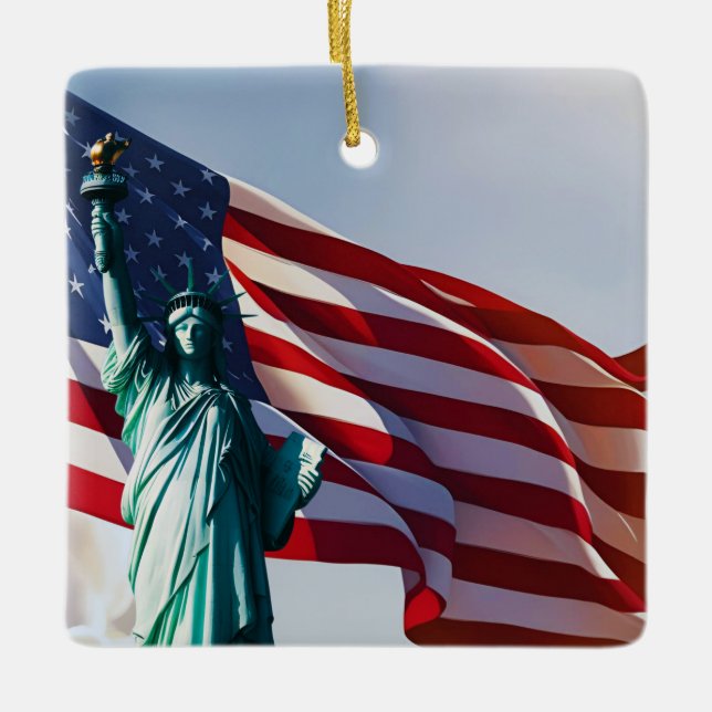 Ornement En Céramique Drapeau américain Lady Liberty (Devant)