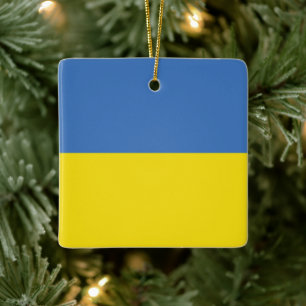 Ornement En Céramique Drapeau de l'Ukraine, Ukrainien Слава Україні Slav