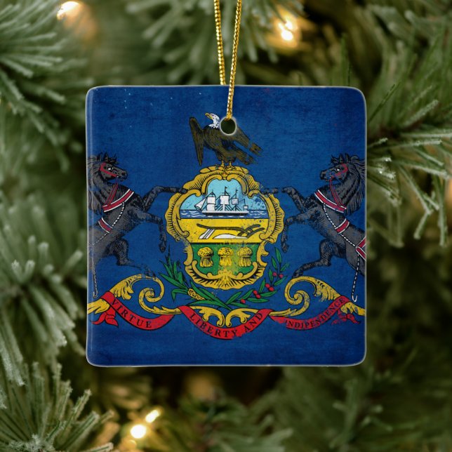 Ornement En Céramique Drapeau de Pennsylvanie en détresse (Arbre)