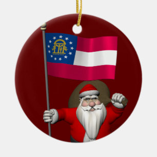 Ornement En Céramique Drapeau Du Père Noël De Géorgie