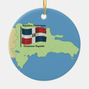 Ornement En Céramique Drapeau et carte de la République Dominicaine