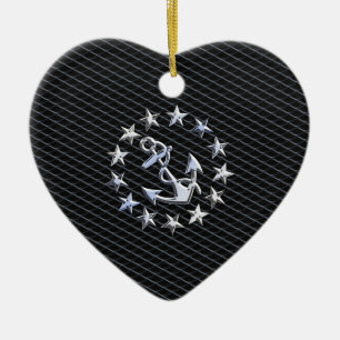 Ornement En Céramique Drapeau Naval Yacht Ancre et étoiles