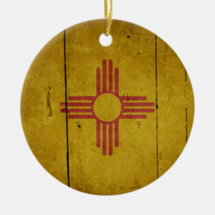 Ornement En Céramique Drapeau robuste en bois Nouveau-Mexique