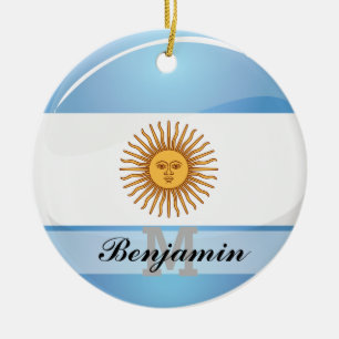 Ornement En Céramique Drapeau rond brillant de l'Argentine