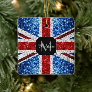Ornement En Céramique Drapeau rouge bleu blanc brillant parties scintill