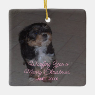 Ornement En Céramique Drôle Chien Noël Gêne Salutation Fille Nom