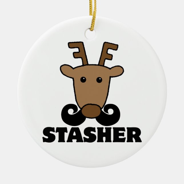 Ornement En Céramique drôle dasher stasher mustache rennes (Devant)