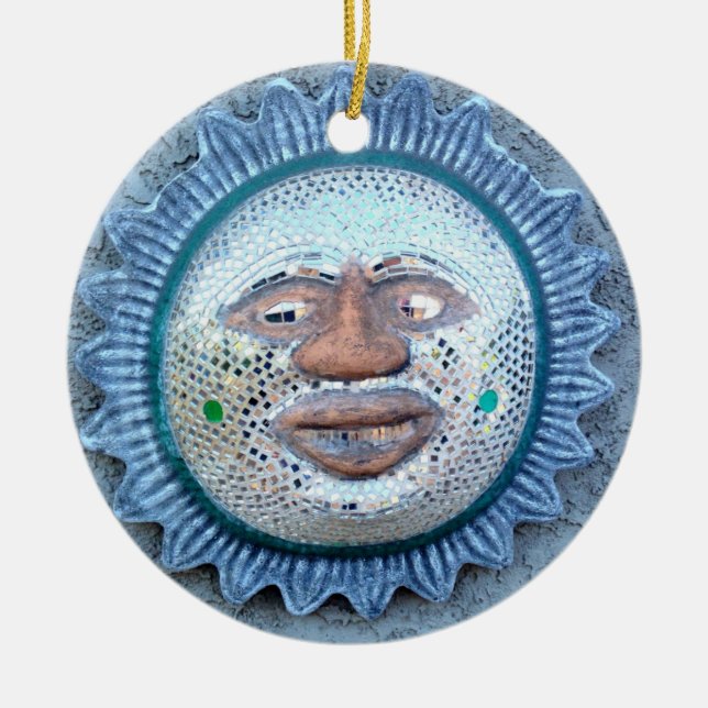 Ornement En Céramique drôle de visage de soleil (Devant)