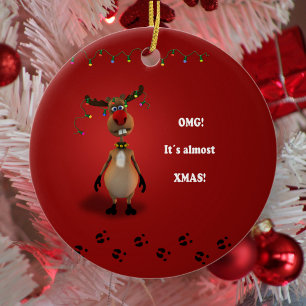 Ornement En Céramique Drôle Noël Rouge renne à nez rouge