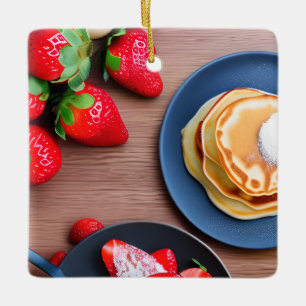 Ornement En Céramique Drôle Pancakes Fraise Pun Noël