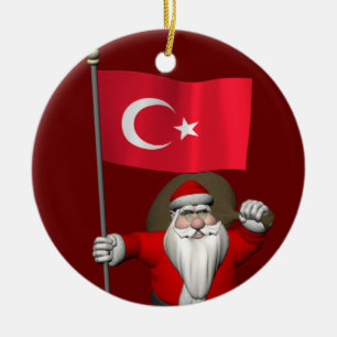 Ornement En Céramique Drôle Père Noël Avec Drapeau De Turquie