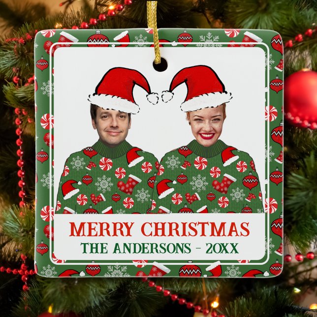 Ornement En Céramique Drôle Photo Personnalisée Joyeux Noël Doux moche (Créateur téléchargé)