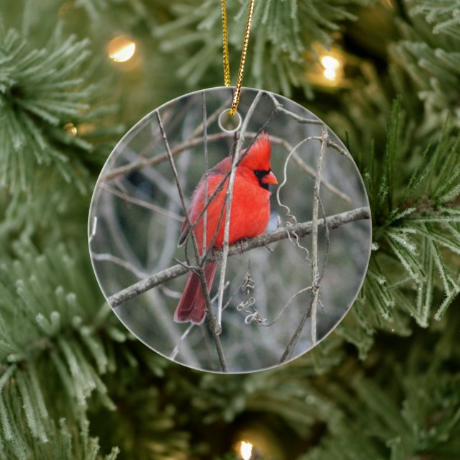 Ornement en céramique du Cardinal Rouge Royal (Arbre)