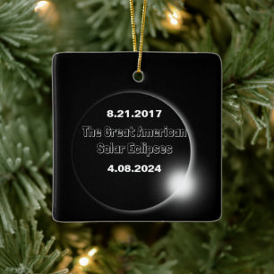 Ornement En Céramique Éclipse solaire double date 2024 et 2017