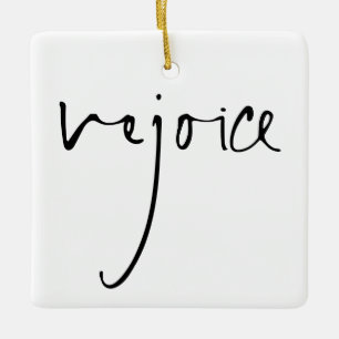 Ornement En Céramique Écriture manuscrite Réjouissez Noël Noir Blanc