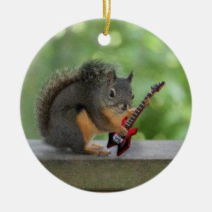 Ornement En Céramique Écureuil jouant la guitare électrique
