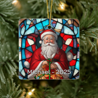 Ornement En Céramique Effet de verre de Père Noël joyeux